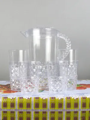 03 Plastic Novel Jug with 6 Glass Set of 7 White