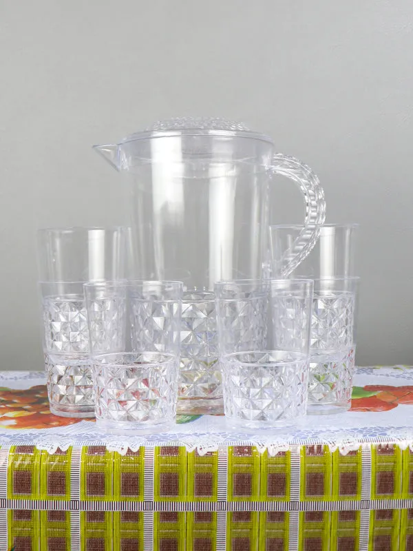 03 Plastic Novel Jug with 6 Glass Set of 7 White