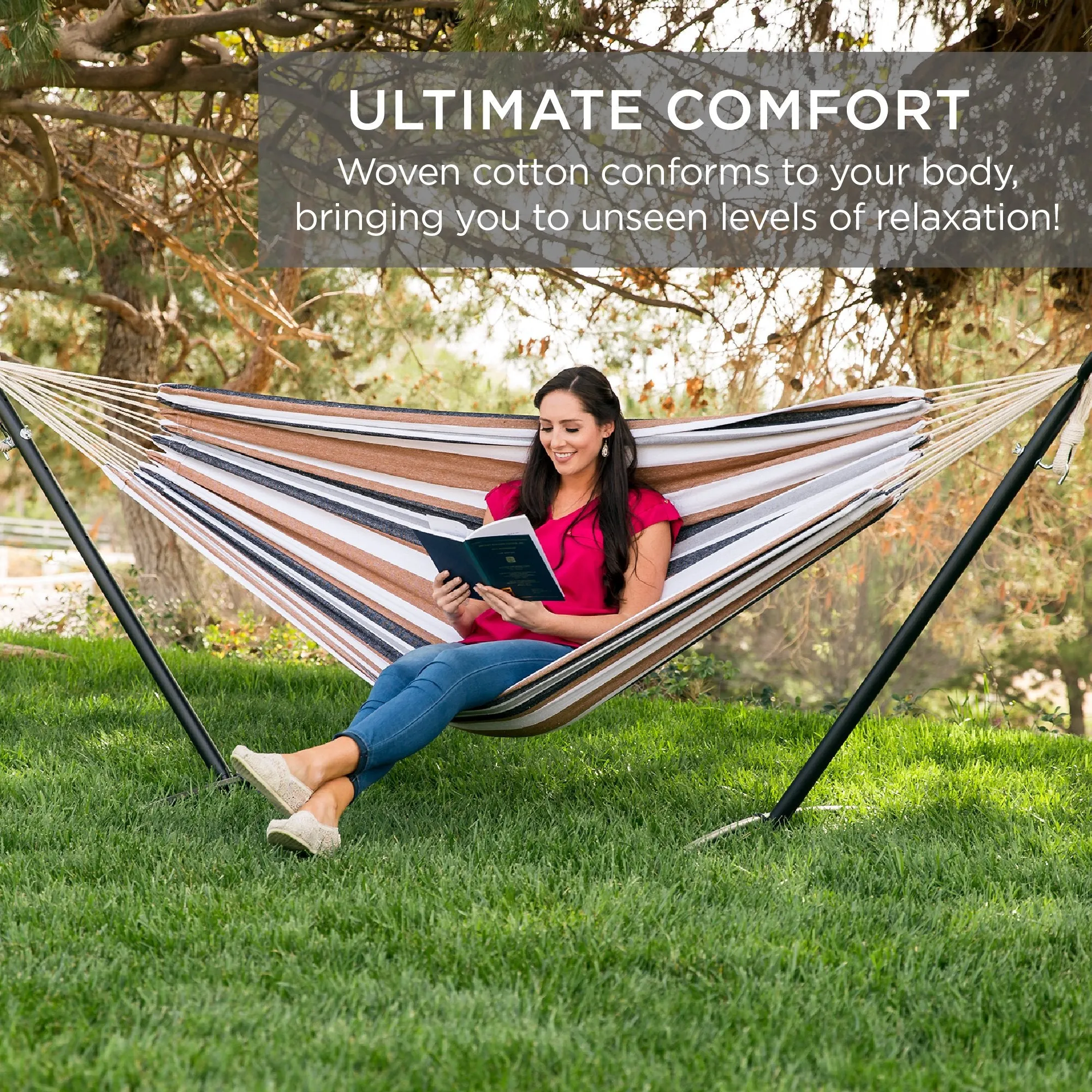 2-Person Brazilian-Style Double Hammock w/ Carrying Bag and Steel Stand