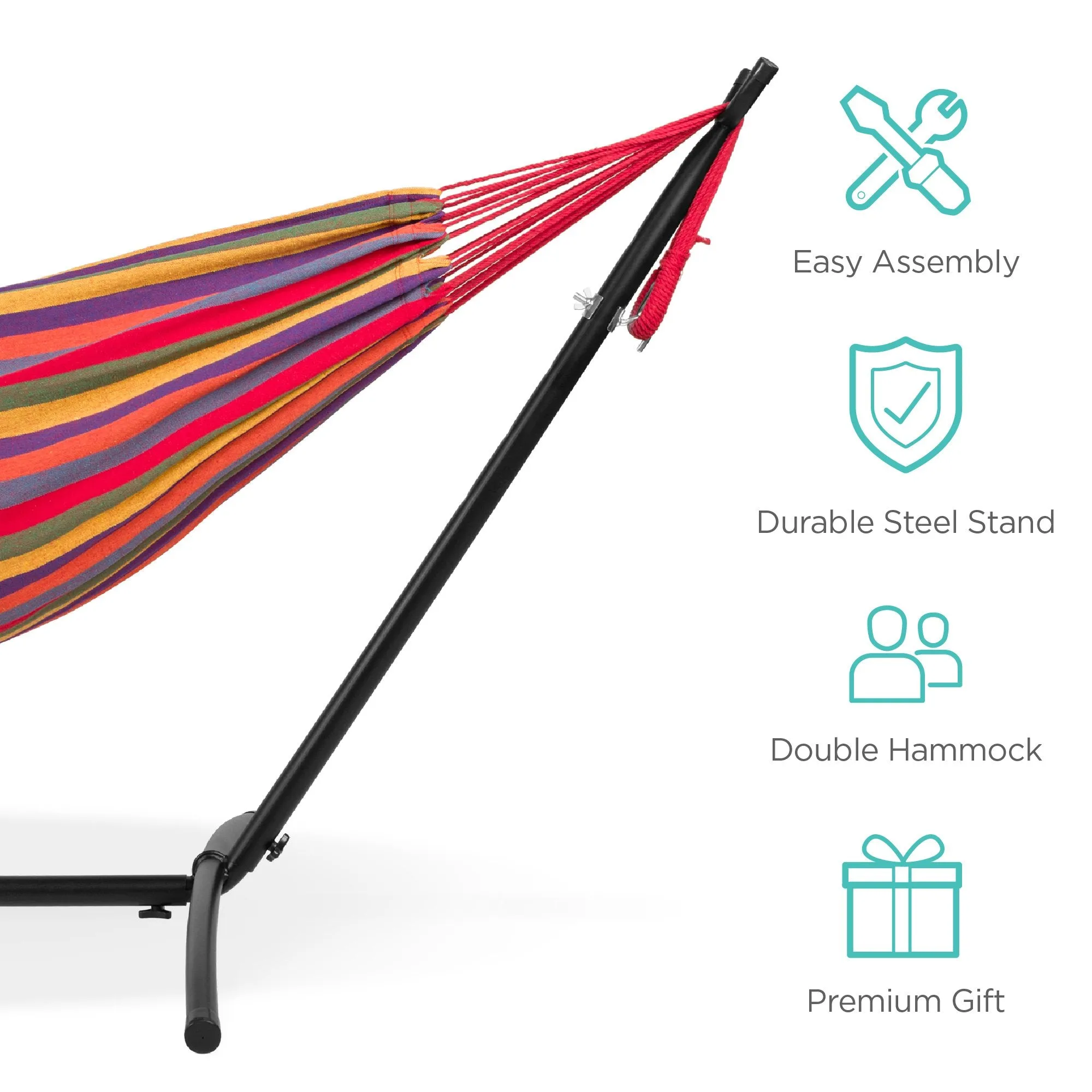 2-Person Brazilian-Style Double Hammock w/ Carrying Bag and Steel Stand