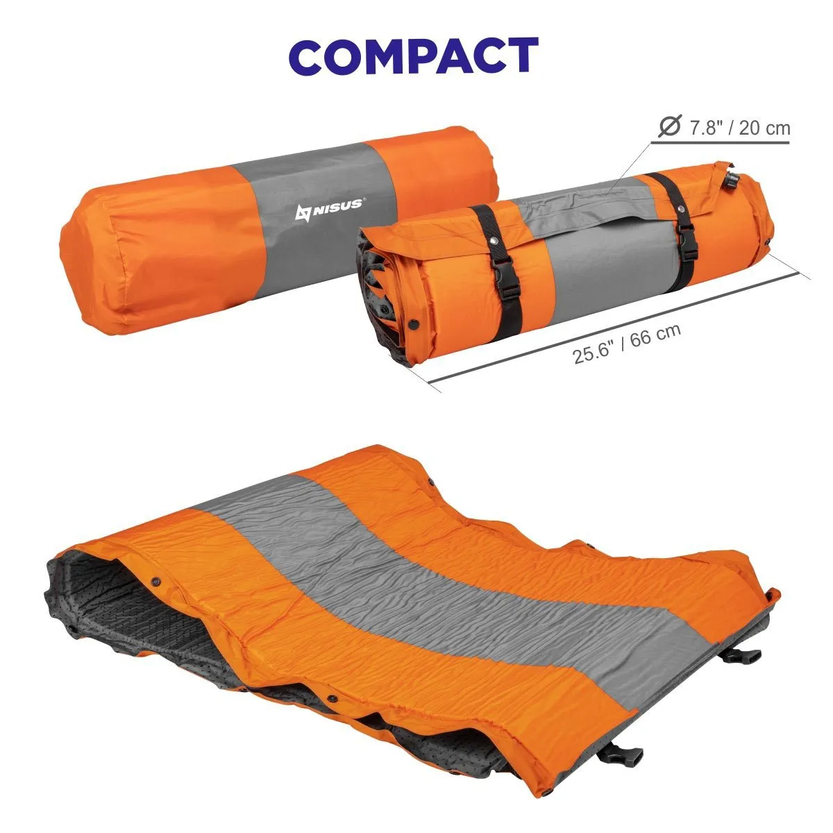 2.5-inch Lightweight Self Inflating Camping Sleeping Pad, Orange