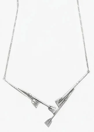 4 Oars with Attached Figaro Chain Necklace Sterling Silver