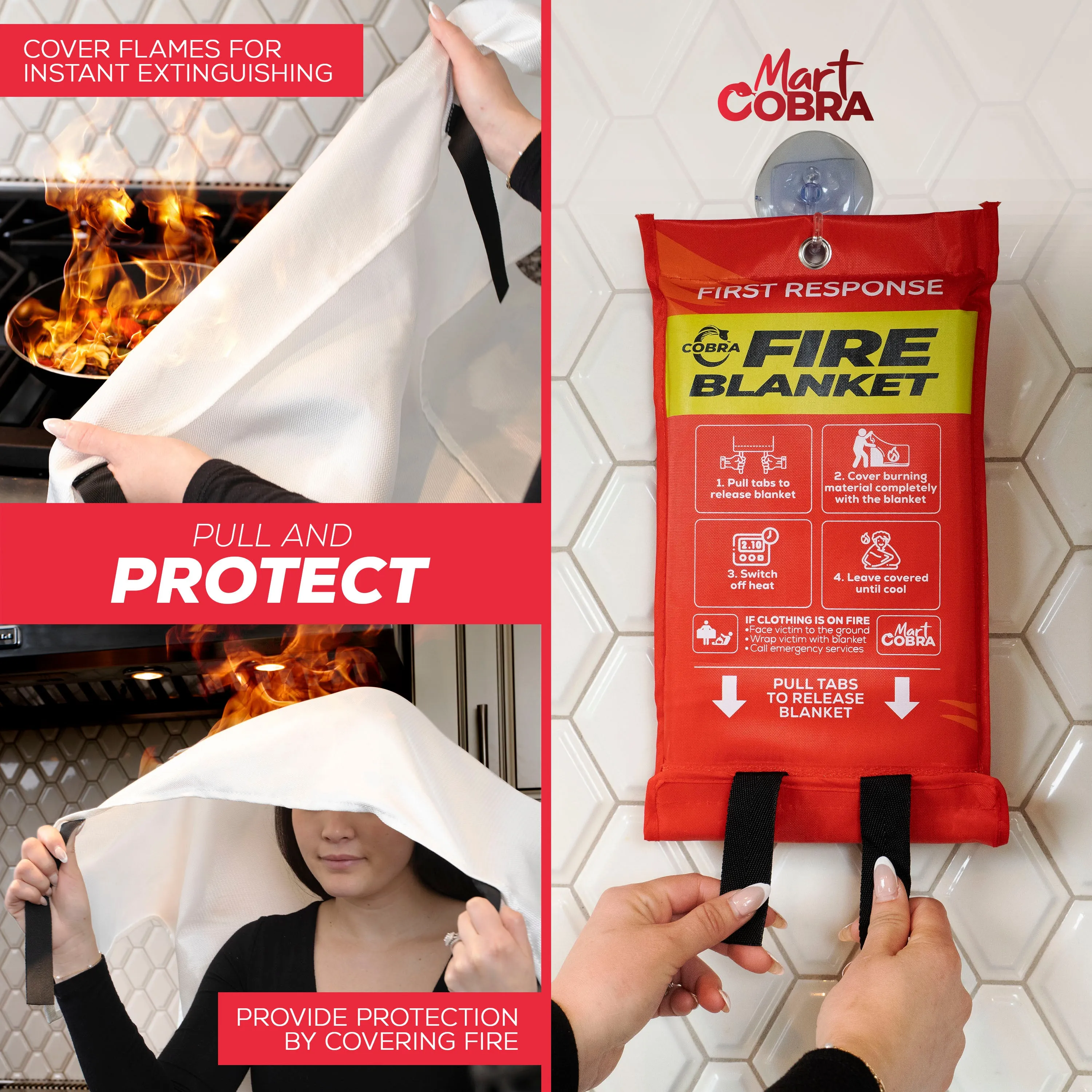 [5 Pack] Cobra Blankets for Home Fire Safety 40" x 40" - GROMMET SPECIAL!