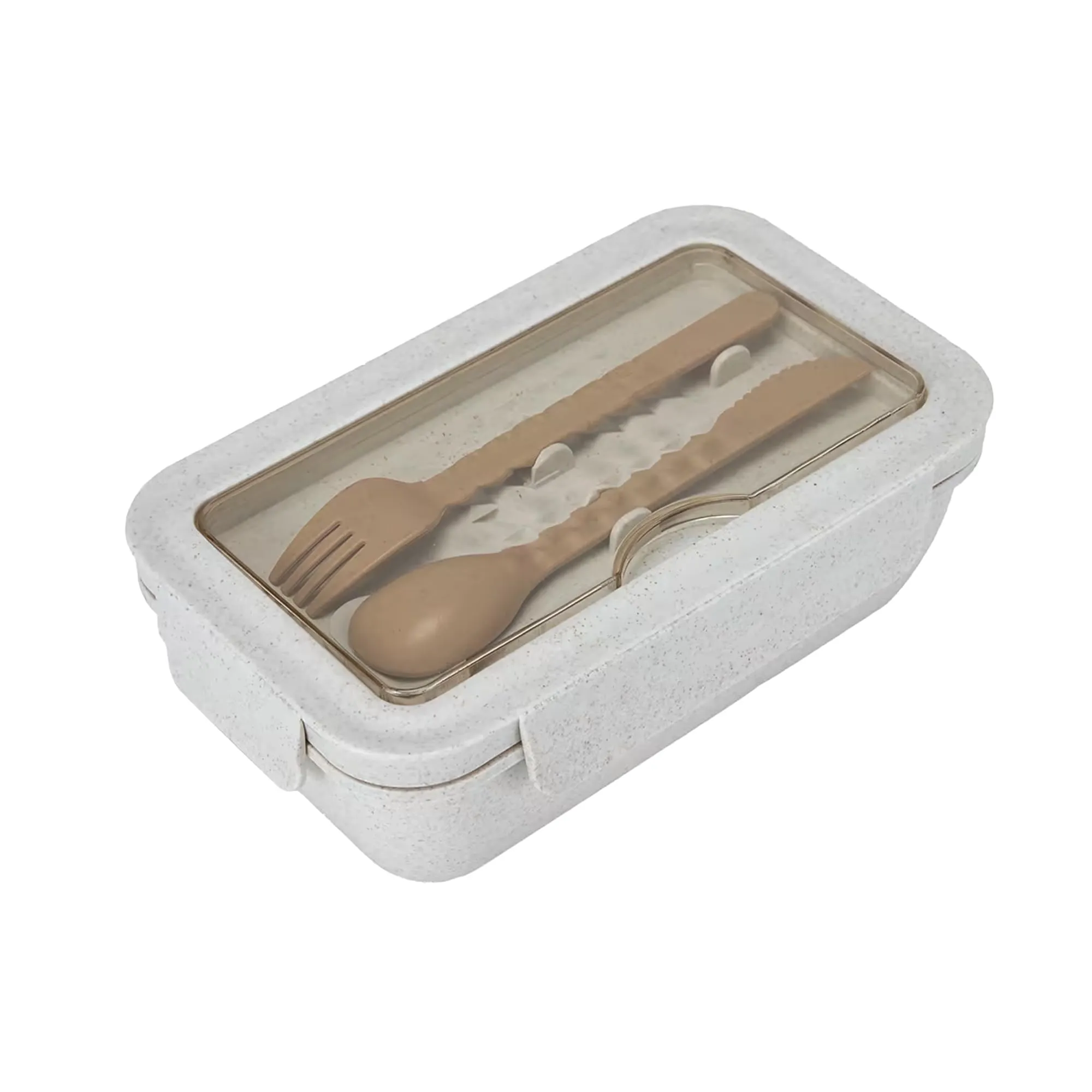 Anko BPA Free Wheat Straw Fibre Made Box for Kids and Adults with Cutlery |2 Compartments Sealed and Leak-Proof Lunch Box|Bento Box for School & Office with a Fork, a Spoon/Knife |950ml|Beige Color