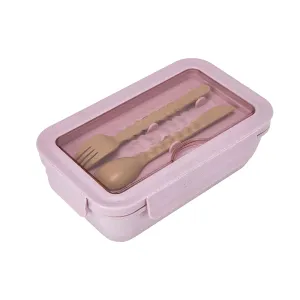 Anko BPA Free Wheat Straw Fibre Made Box for Kids and Adults with Cutlery |2 Compartments Sealed and Leak-Proof Lunch Box|Bento Box for School & Office with a Fork, a Spoon/Knife |950ml|Pink Color