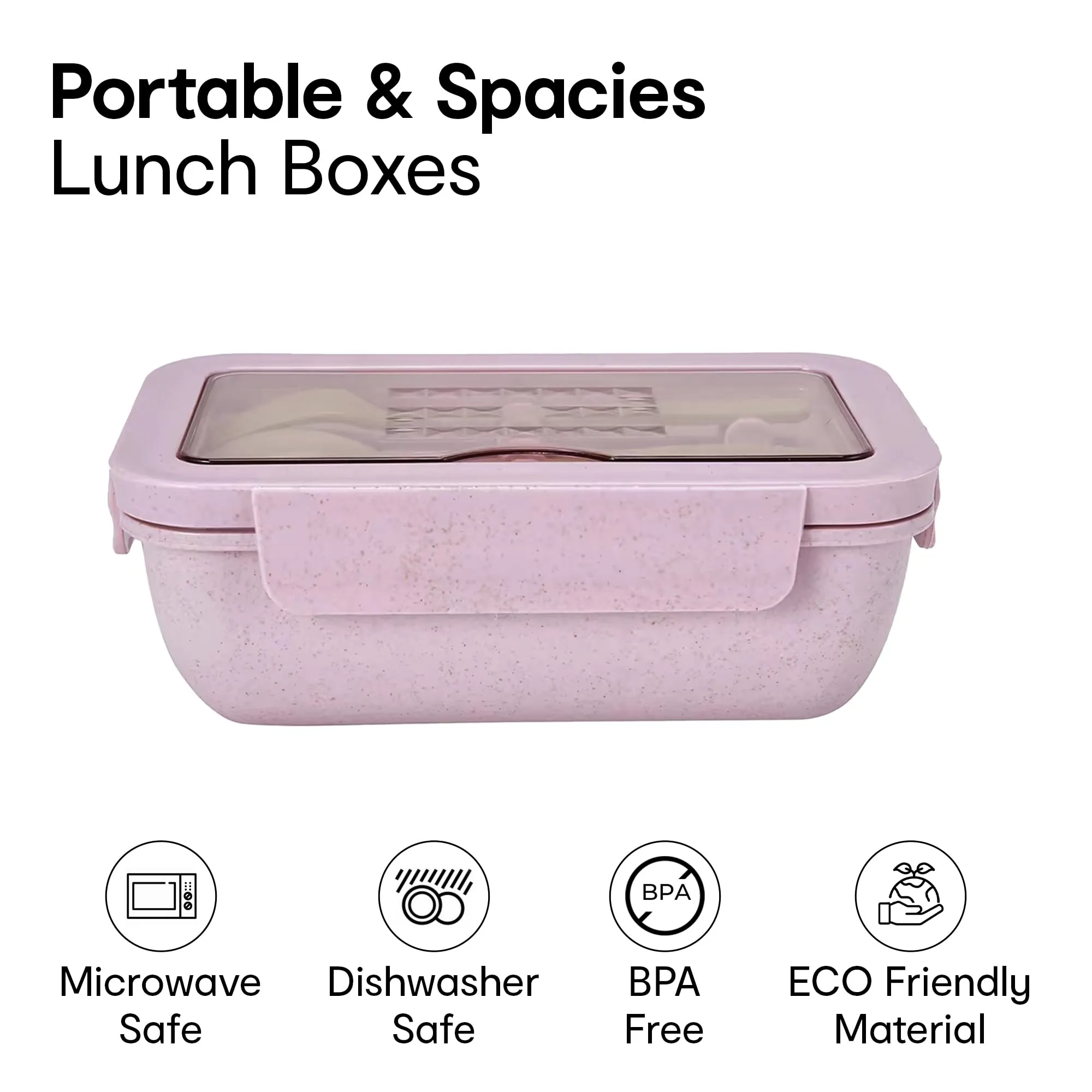 Anko BPA Free Wheat Straw Fibre Made Box for Kids and Adults with Cutlery |2 Compartments Sealed and Leak-Proof Lunch Box|Bento Box for School & Office with a Fork, a Spoon/Knife |950ml|Pink Color