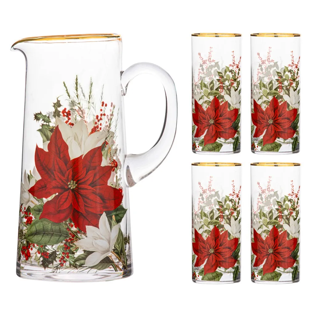 Ashdene Poisettia Jug & 4 Tumblers Set