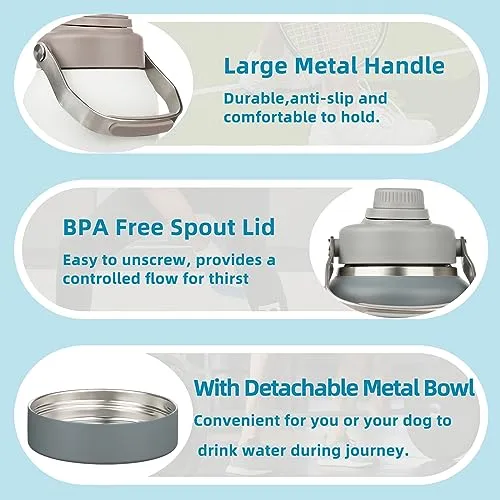 BJPKPK Half Gallon Water Bottle Insulated, Dishwasher Safe 64oz Metal Water Bottle with Removable Bowl, BPA Free Leakproof Large Water Jug, Stainless Steel Reusable Thermos for Sports, Grey