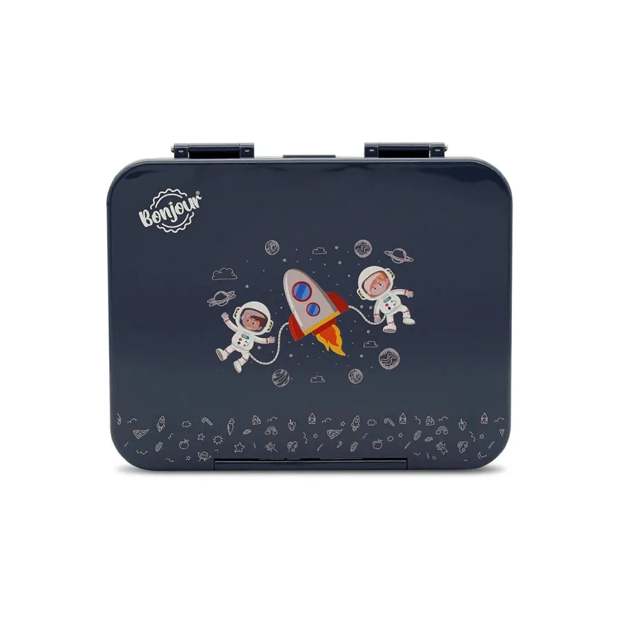 Bonjour Tiff Box Uni Clip Bento Lunch Box, 6/4 Compartments (Blue Spaceman)