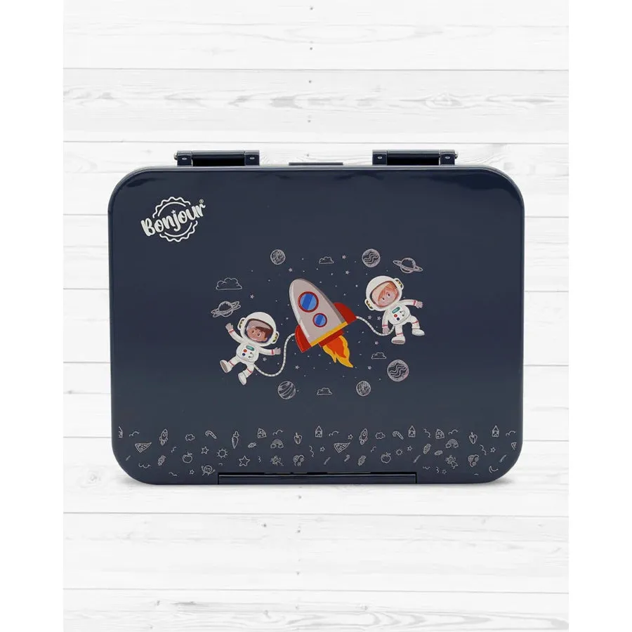 Bonjour Tiff Box Uni Clip Bento Lunch Box, 6/4 Compartments (Blue Spaceman)