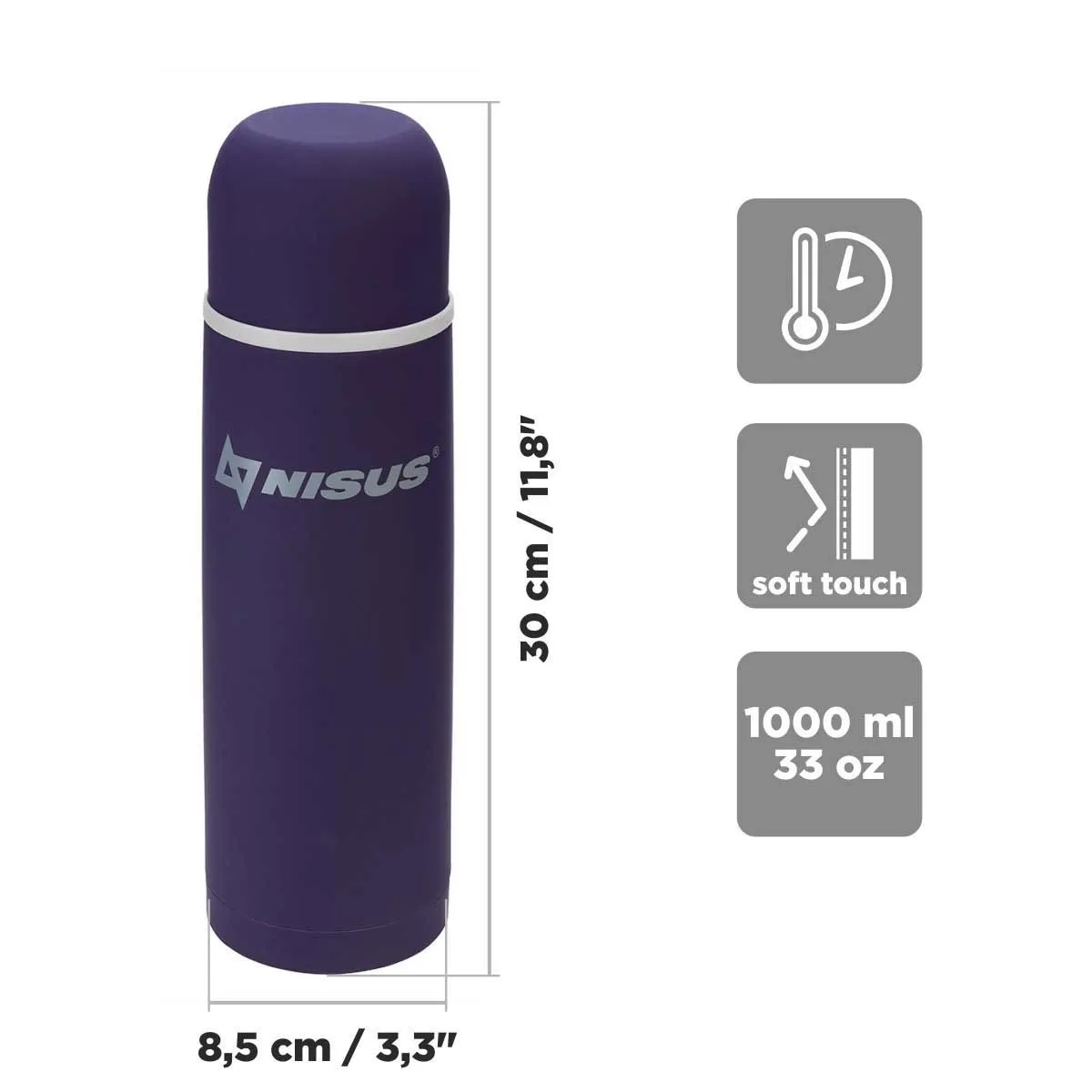 Compact Insulated Water Flask with Strainer, Purple, 33 oz