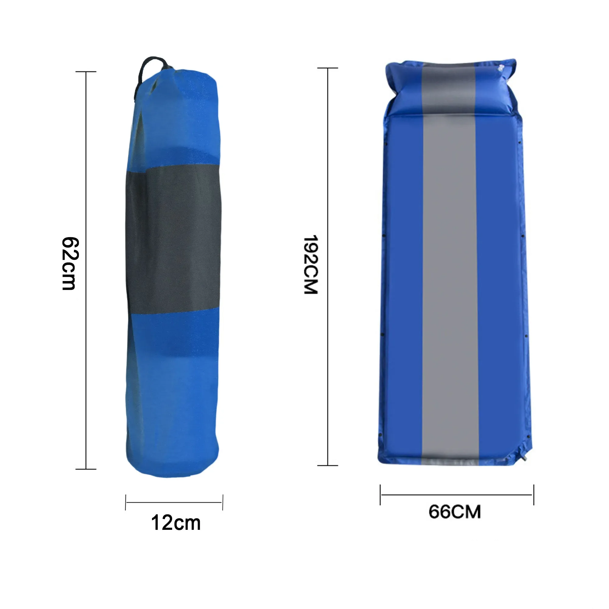 Double Self Inflating Mattress Sleeping Mat Air Bed Camping Camp Hiking Joinable Pillow - blue