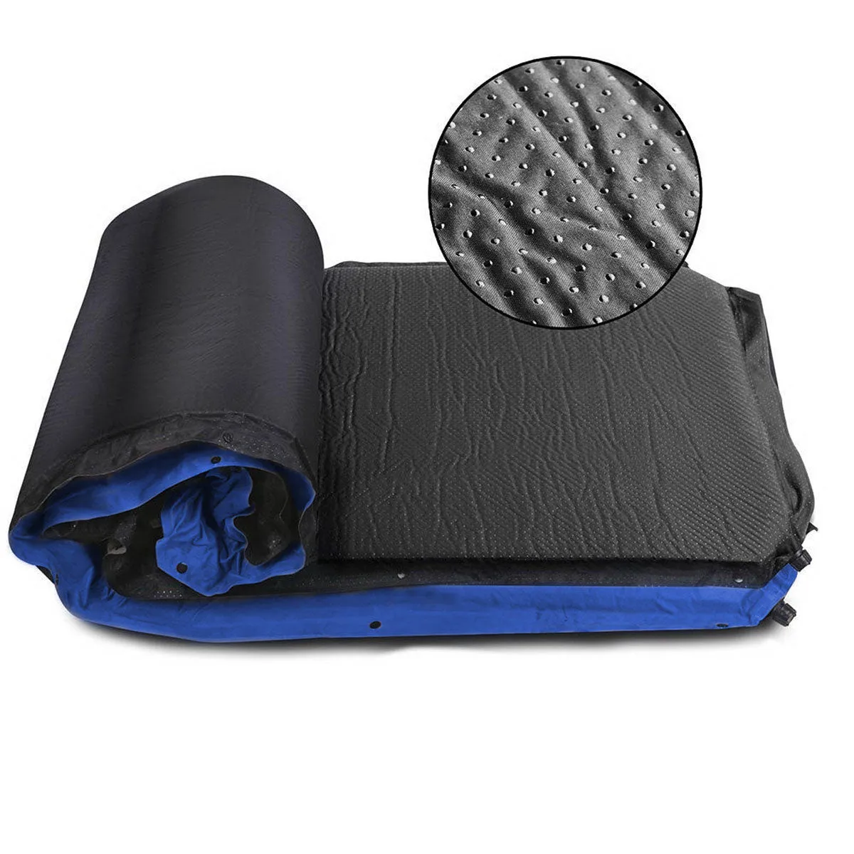 Double Self inflating Suede Mattress Mat Sleeping Pad Air Bed Camping Hiking - blue