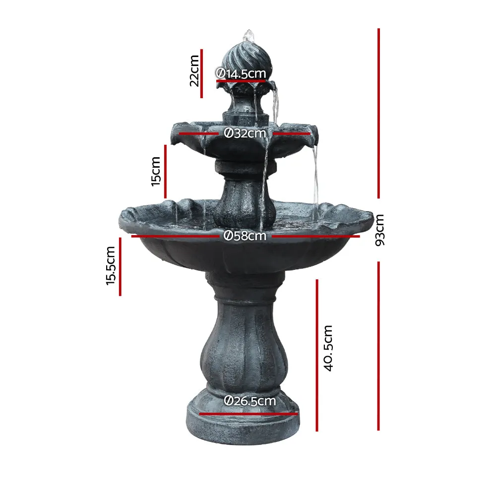 Gardeon 3 Tier Solar Powered Water Fountain - Black