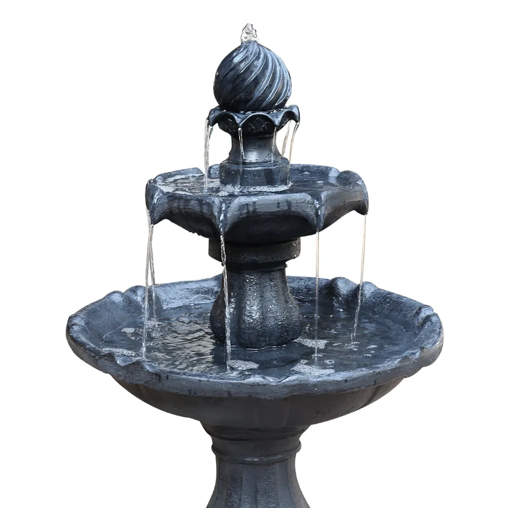 Gardeon Solar Water Feature 3-Tier Fountain with Pump Kit Bird Bath 93CM Black