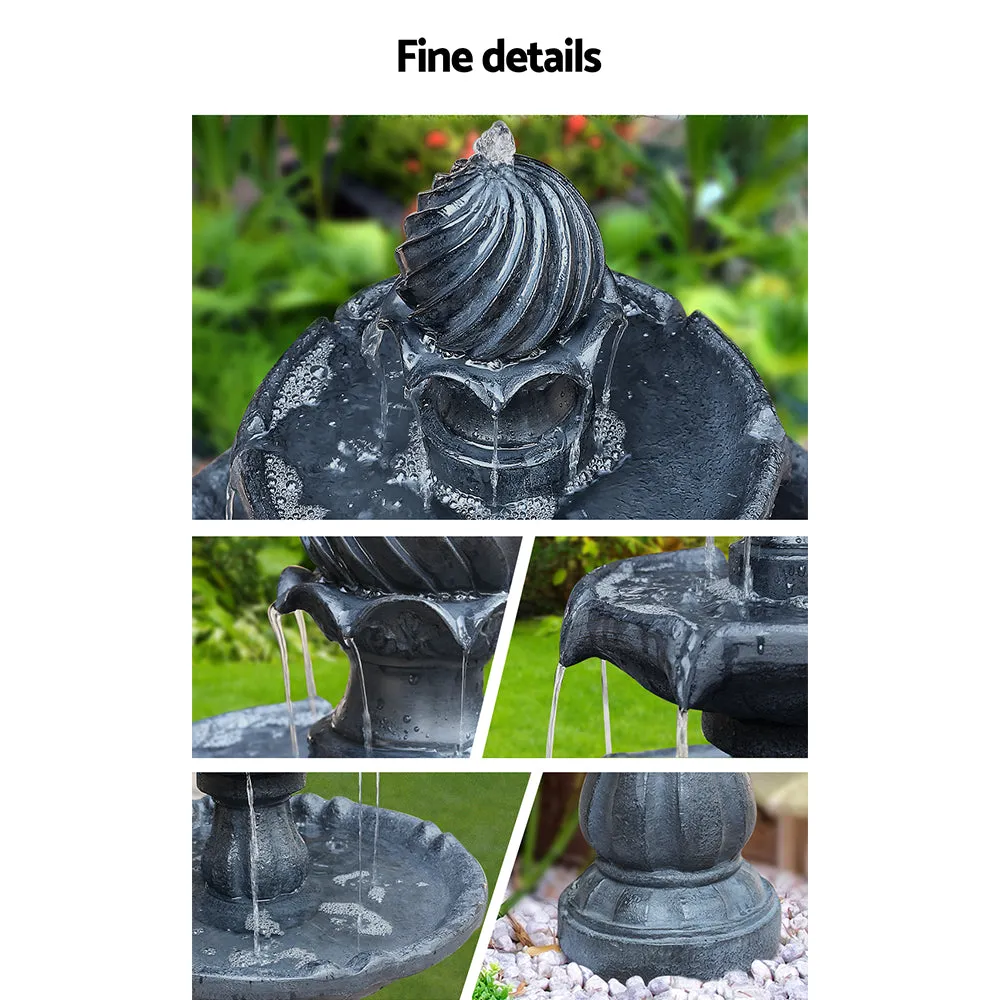 Gardeon Solar Water Feature 3-Tier Fountain with Pump Kit Bird Bath 93CM Black