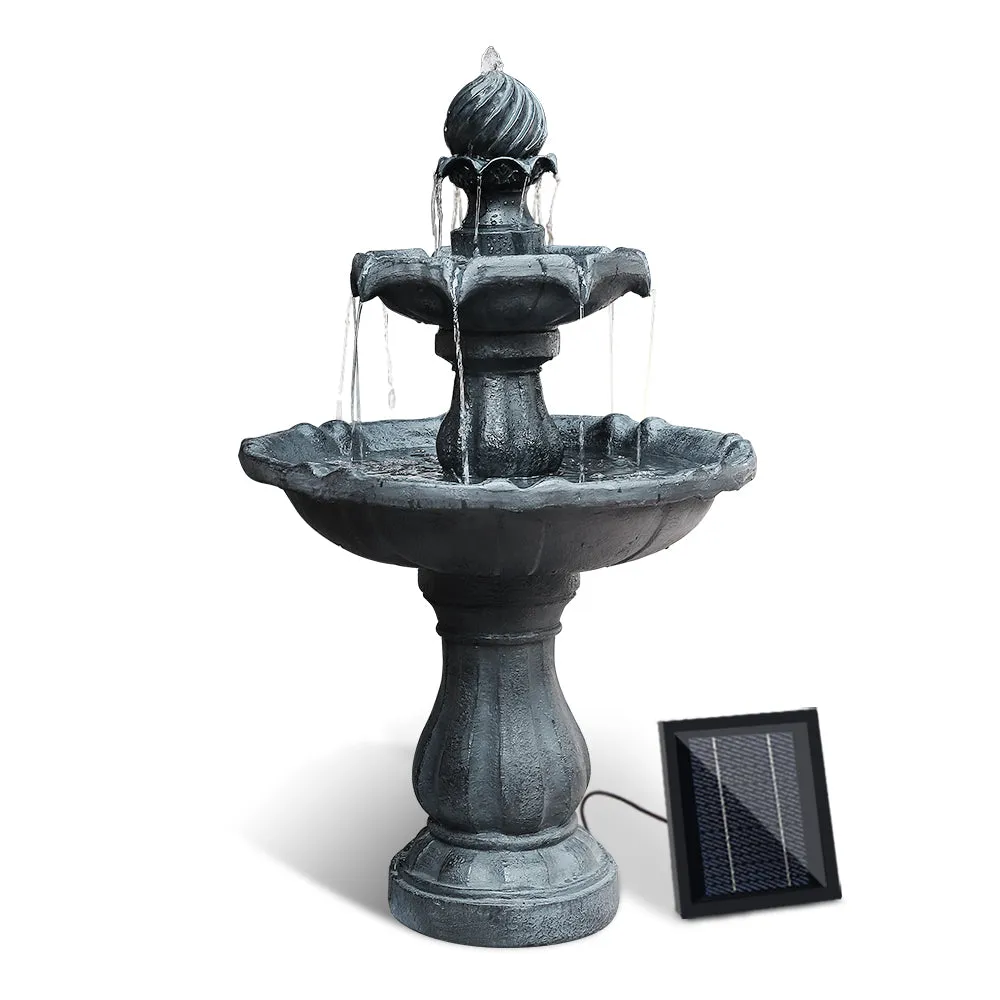 Gardeon Solar Water Feature 3-Tier Fountain with Pump Kit Bird Bath 93CM Black