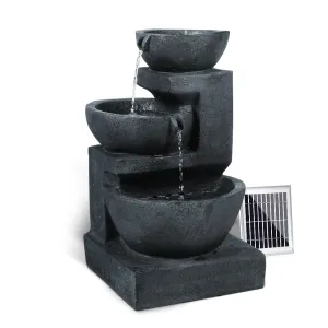 Gardeon Solar Water Feature Cascading Fountain 3-Tier Bowl LED Lights 60CM Blue