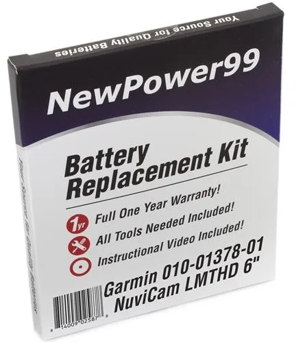 Garmin 010-01378-01 NuviCam LMTHD 6" Battery Replacement Kit with Tools, Video Instructions and Extended Life Battery