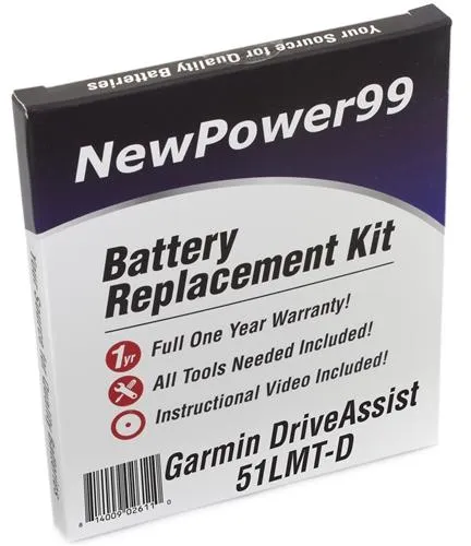 Garmin DriveAssist 51LMT-D Battery Replacement Kit with Tools, Video Instructions and Extended Life Battery