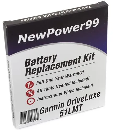 Garmin DriveLuxe 51LMT Battery Replacement Kit with Tools, Video Instructions and Extended Life Battery