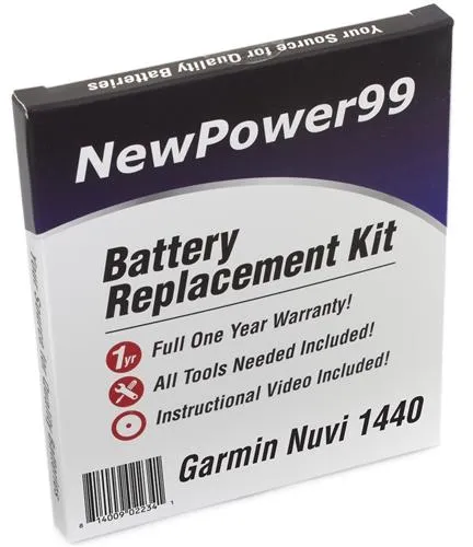 Garmin Nuvi 1440 Battery Replacement Kit with Tools, Video Instructions and Extended Life Battery