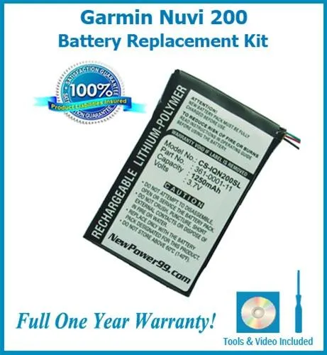 Garmin Nuvi 200 Battery Replacement Kit with Tools, Video Instructions and Extended Life Battery