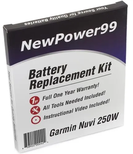 Garmin Nuvi 250W Battery Replacement Kit with Tools, Video Instructions and Extended Life Battery