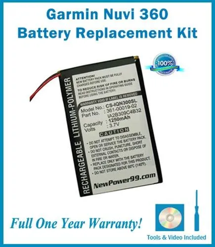 Garmin Nuvi 360 Battery Replacement Kit with Tools, Video Instructions and Extended Life Battery