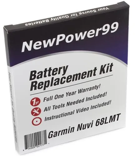 Garmin Nuvi 68LMT Battery Replacement Kit with Tools, Video Instructions and Extended Life Battery