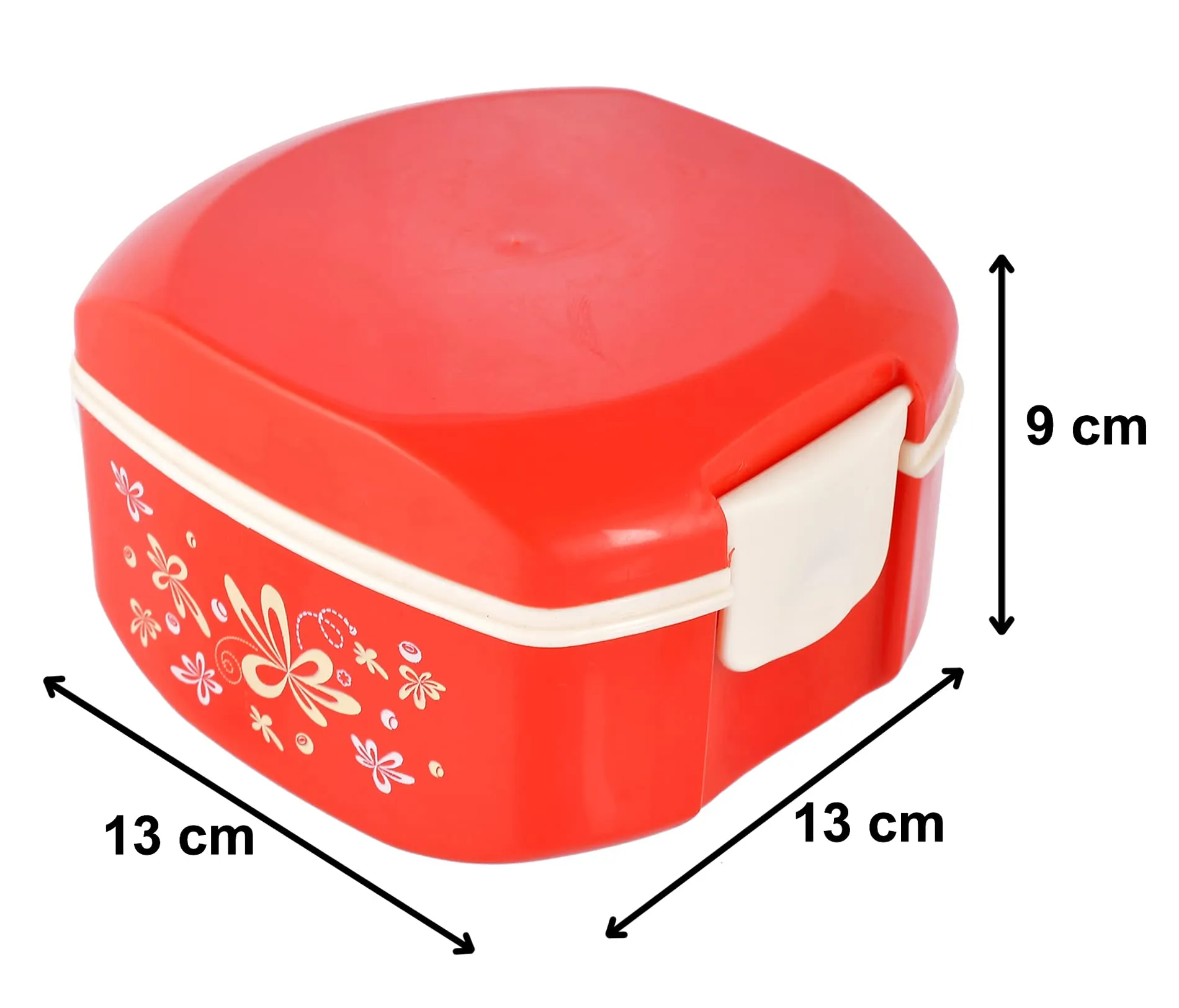 Heart Home Floral Printed Lunch Box Tiffin for School Office with Inner Stainless Steel 2 Compartment Food Container (Red) -HS42HEARTH25126