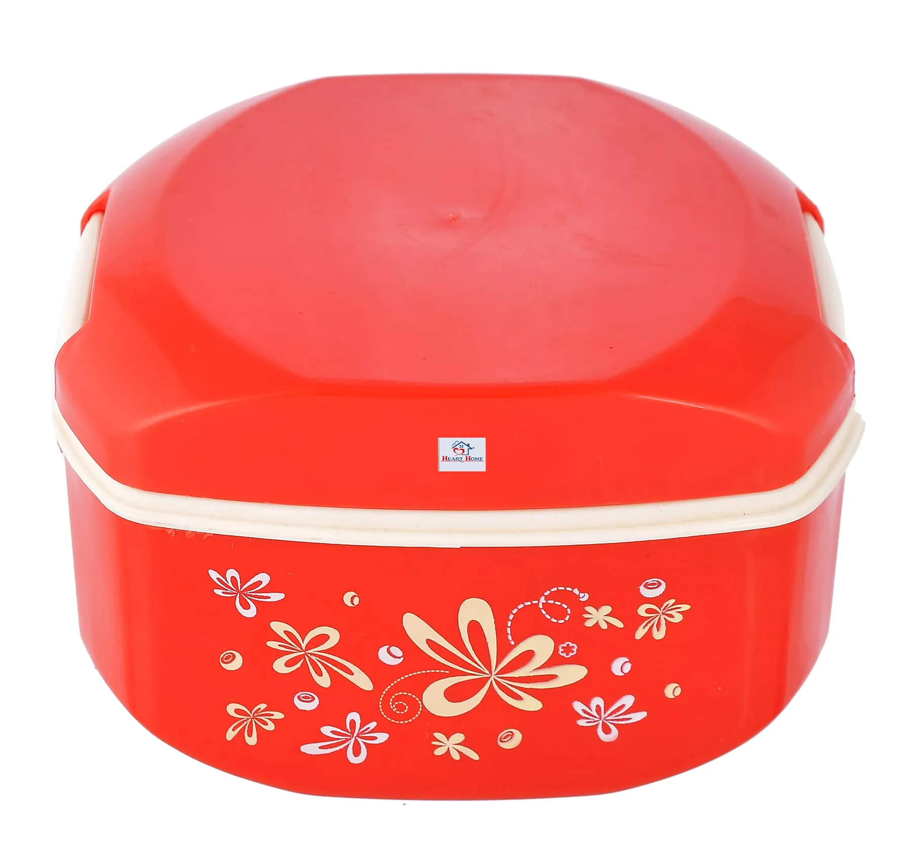 Heart Home Floral Printed Lunch Box Tiffin for School Office with Inner Stainless Steel 2 Compartment Food Container (Red) -HS42HEARTH25126