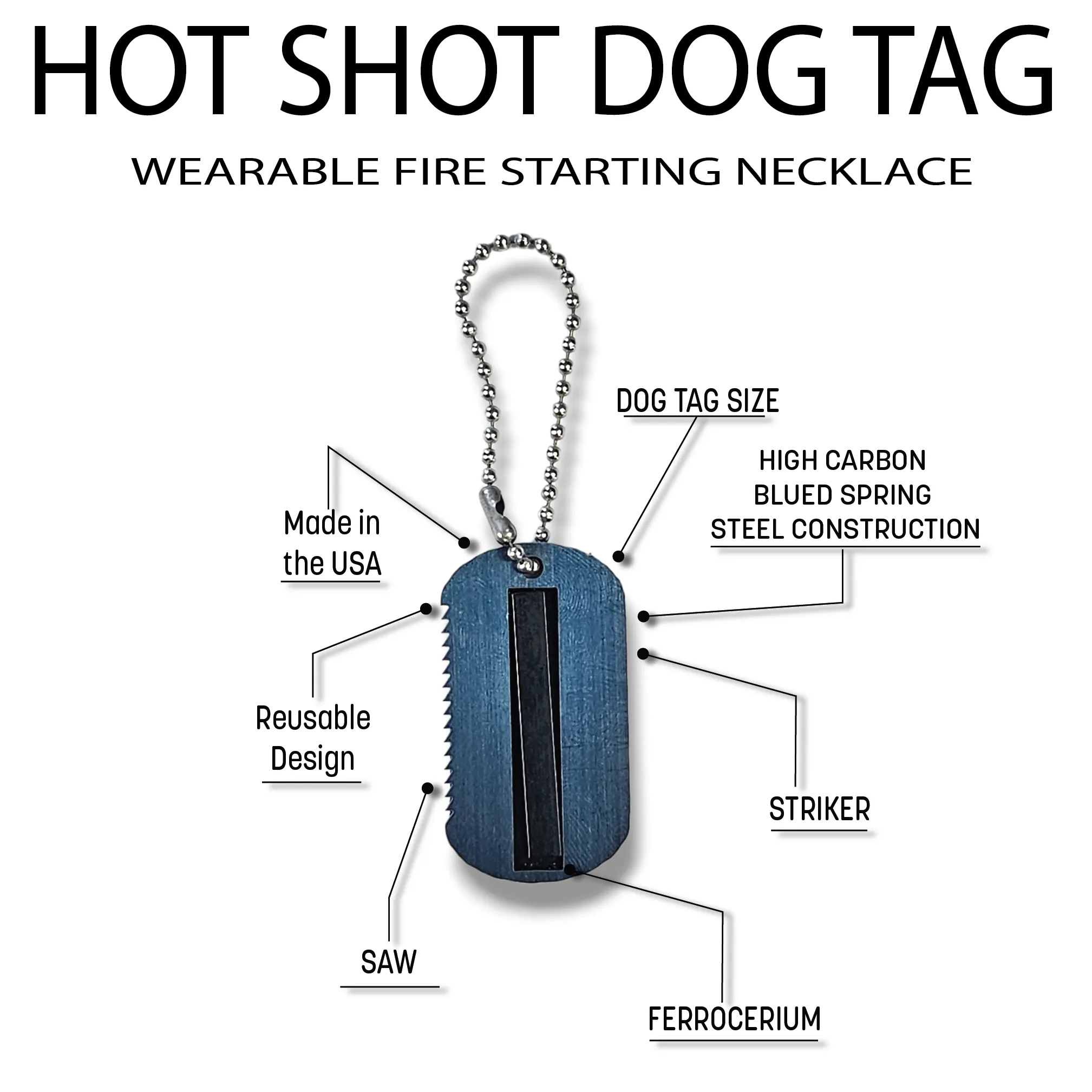 Hot Shot Dog Tag: Bushcraft Fire Necklace