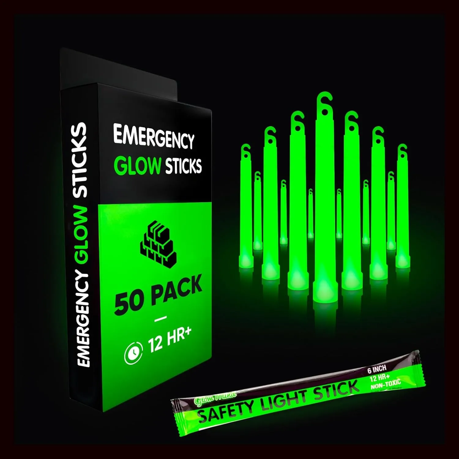 ITEM# 0220   Emergency Glow Sticks with 12 Hours Duration, Individually Wrapped Industrial Grade Glowsticks for Survival Gear, Camping Lights, Power Outages and Military Use (Watch Video)