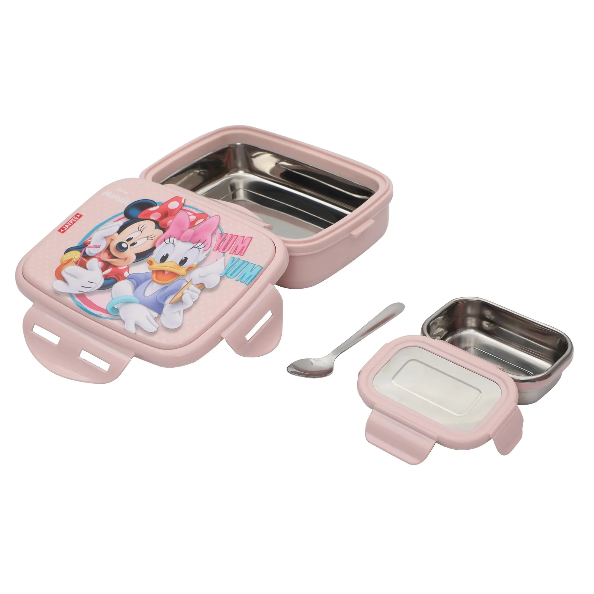 JAYPEE Steel Tek Jr. Insulated Lunch Box Mickey Mouse & Donald Duck, Pink, 400 ml, Tiffin Box School Kids, Girls & Boys