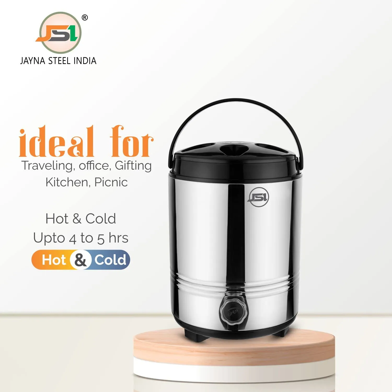 JSI Hot & Cold PUF Insulatred Water Bottled Jug with 10 Liters of Water Storage Capacity I Food Safe Stainless Steel Inside & Outside I Leak-Proof Tap I Bpa Free I Rust Free I Keeps Beverages Fresh