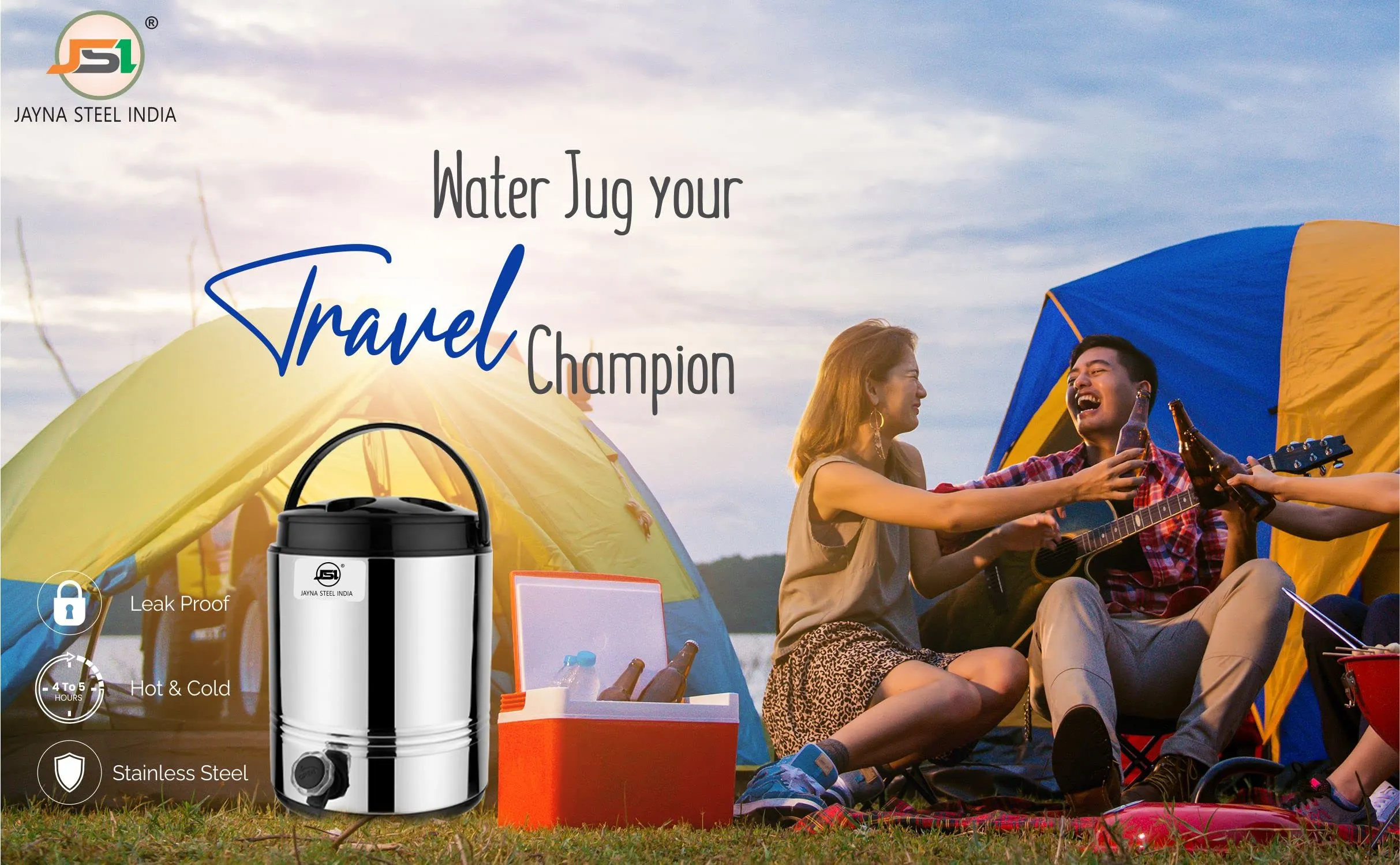 JSI Hot & Cold PUF Insulatred Water Bottled Jug with 10 Liters of Water Storage Capacity I Food Safe Stainless Steel Inside & Outside I Leak-Proof Tap I Bpa Free I Rust Free I Keeps Beverages Fresh