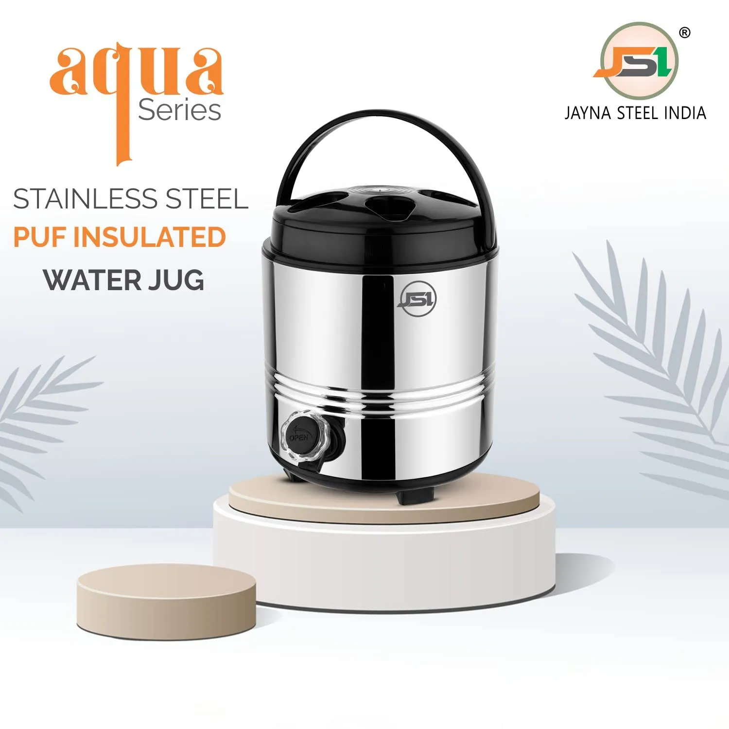 JSI Stainless Steel Hot And Cold Water Jug, Pu Insulated Thermosteel 5 Liters, Silver Black I Steel Water Container With Tap I For Kitchen I Ideal For Gifting