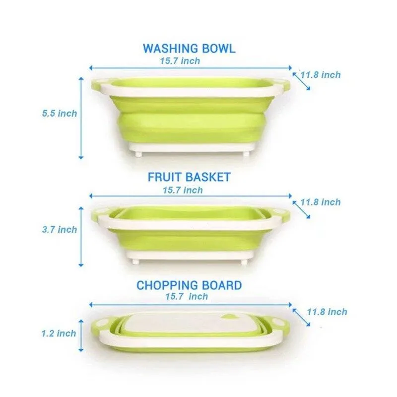 Kitchen 3 In 1 Multifunctional Collapsible Foldable Vegetable Basket Chopping Board