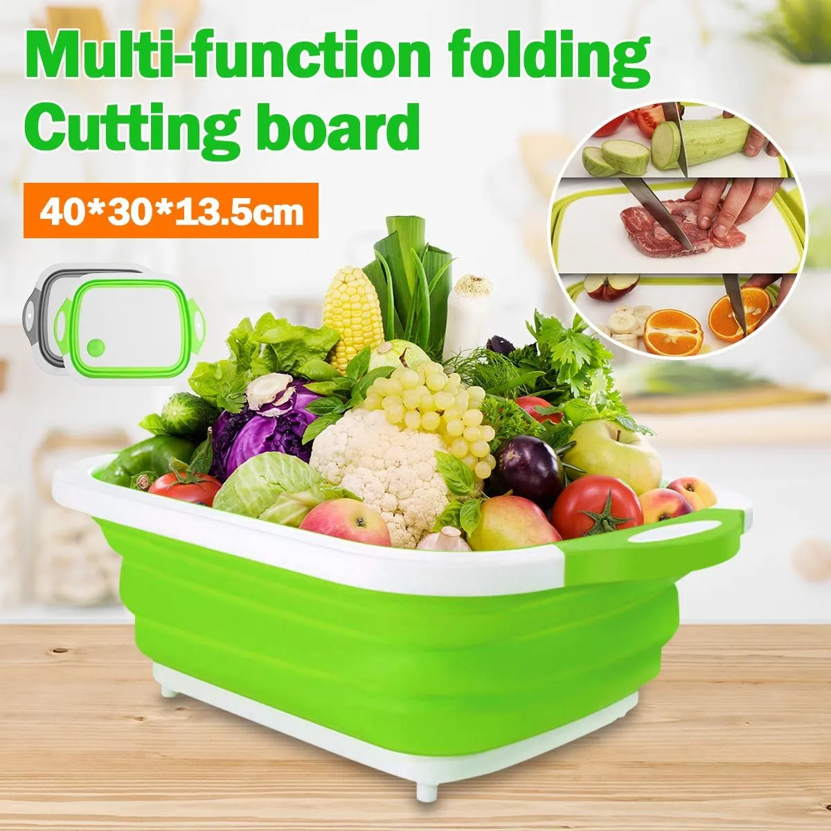 Kitchen 3 In 1 Multifunctional Collapsible Foldable Vegetable Basket Chopping Board