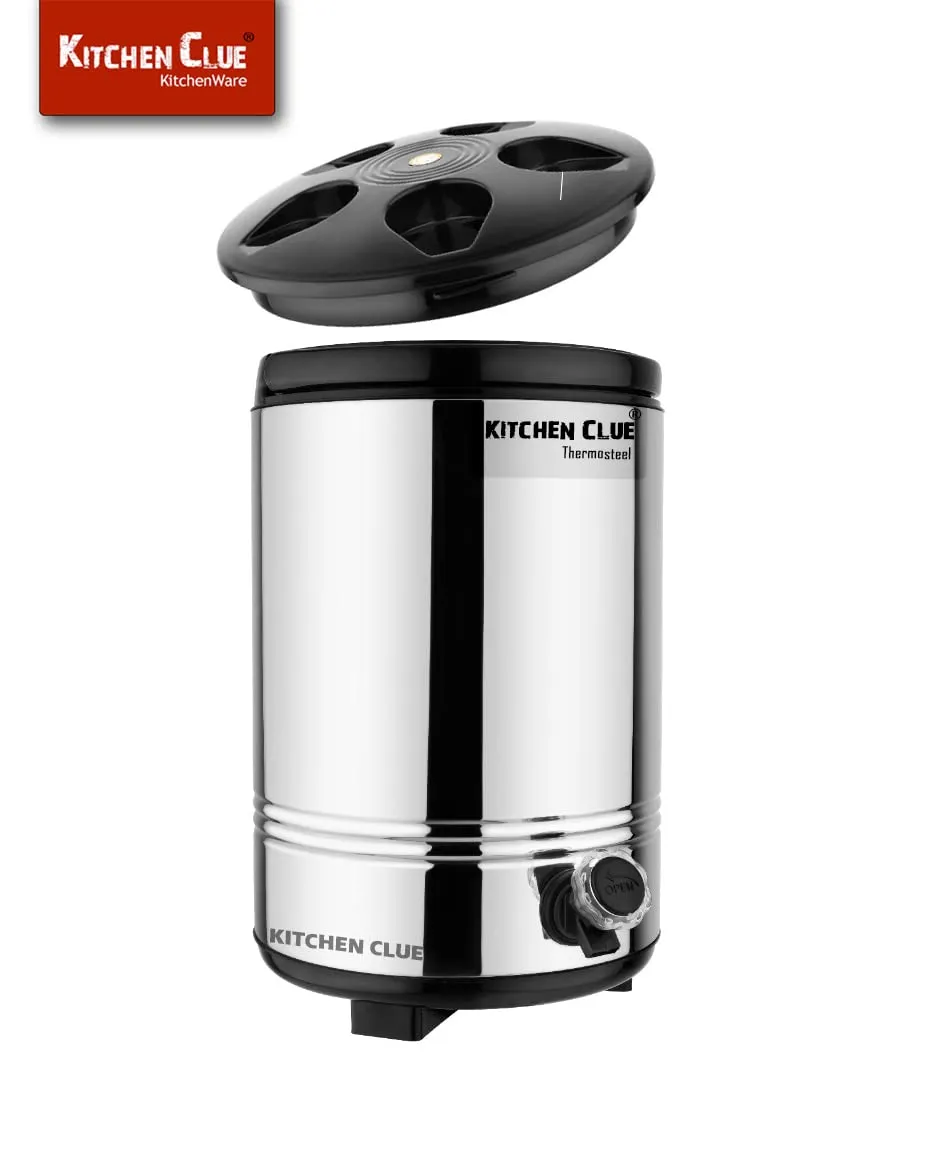 KITCHEN CLUE Stainless Steel Water Camper 10 Liter - PUF Insulated Thermosteel Hot & Cold Water Dispenser For office Home Kitchen - Easy To Carry Handle - Easy To Use & Clean - Highly Durable & Sturdy