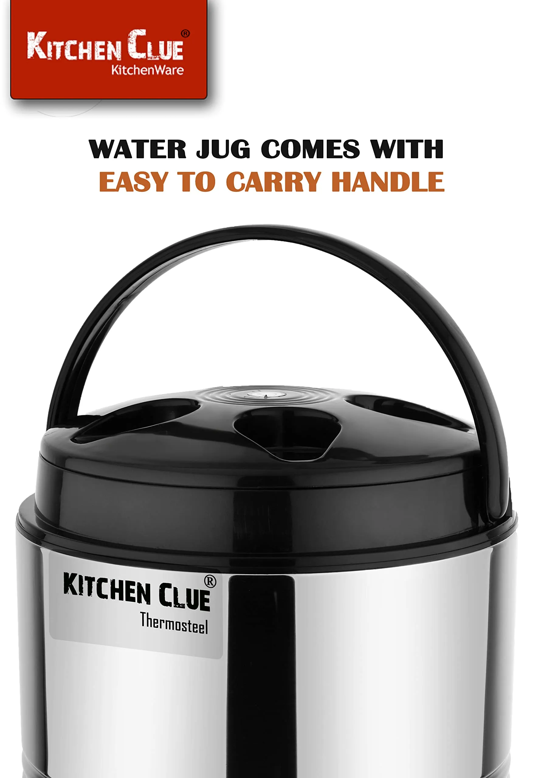 KITCHEN CLUE Stainless Steel Water Camper 10 Liter - PUF Insulated Thermosteel Hot & Cold Water Dispenser For office Home Kitchen - Easy To Carry Handle - Easy To Use & Clean - Highly Durable & Sturdy