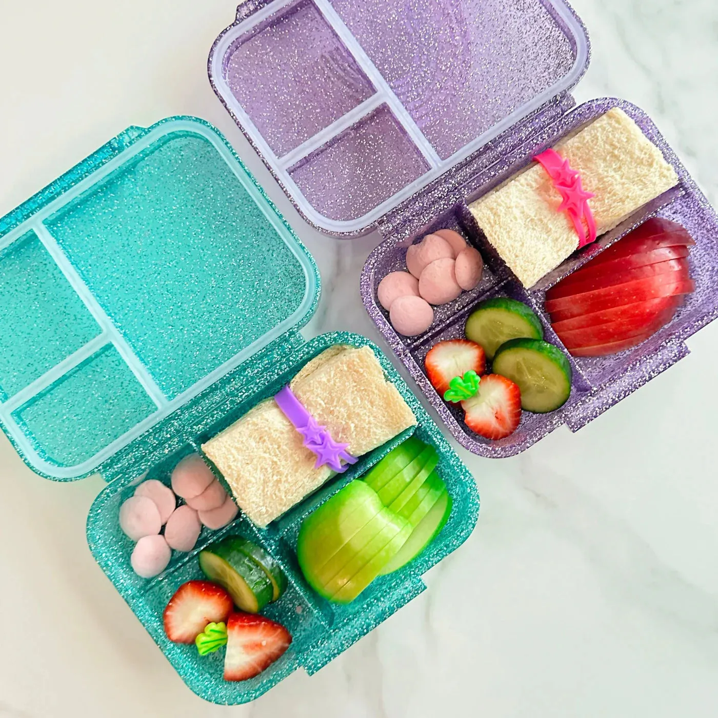 Mum Made Yum MINI Snack Bento Lunch Box - Sparkle Teal Rainbow