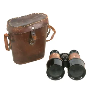 Original British WWI War Office Model Officers Leather Covered Binoculars with Leather Case