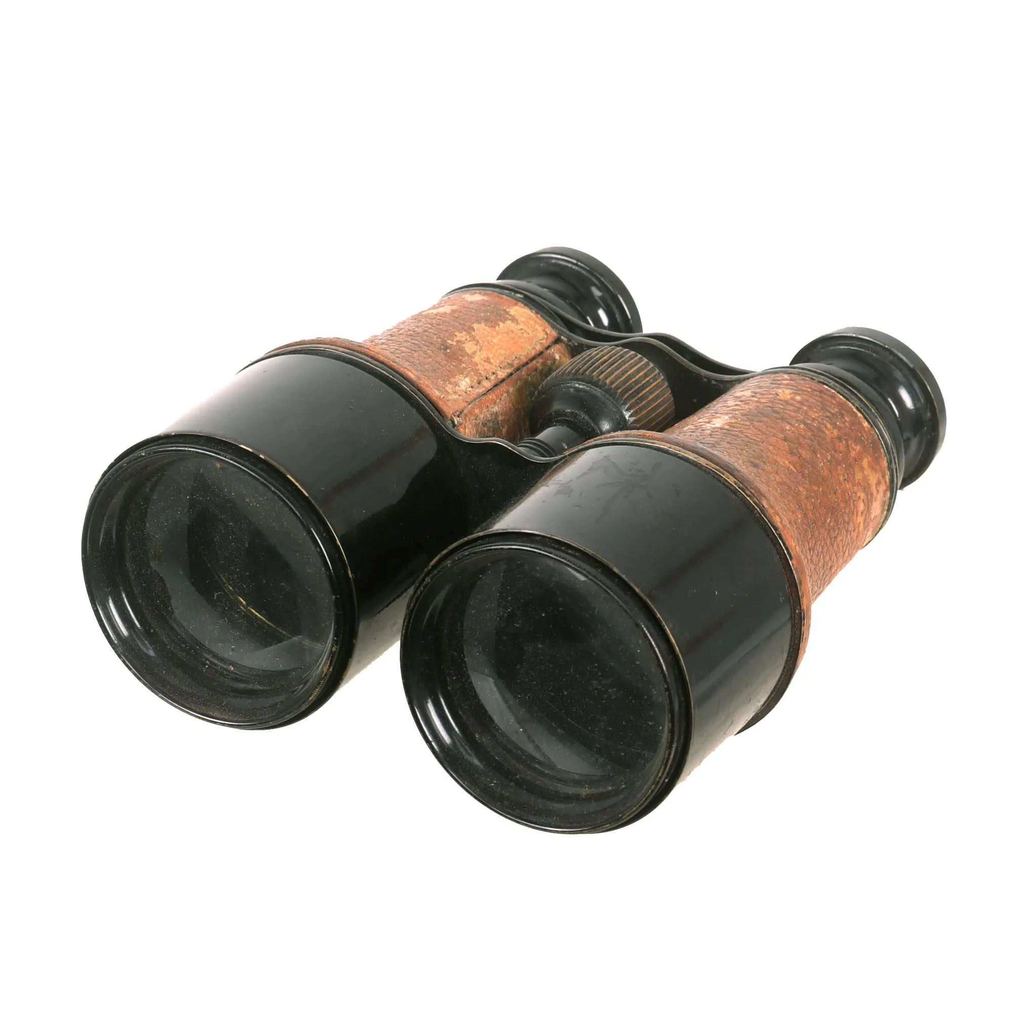 Original British WWI War Office Model Officers Leather Covered Binoculars with Leather Case