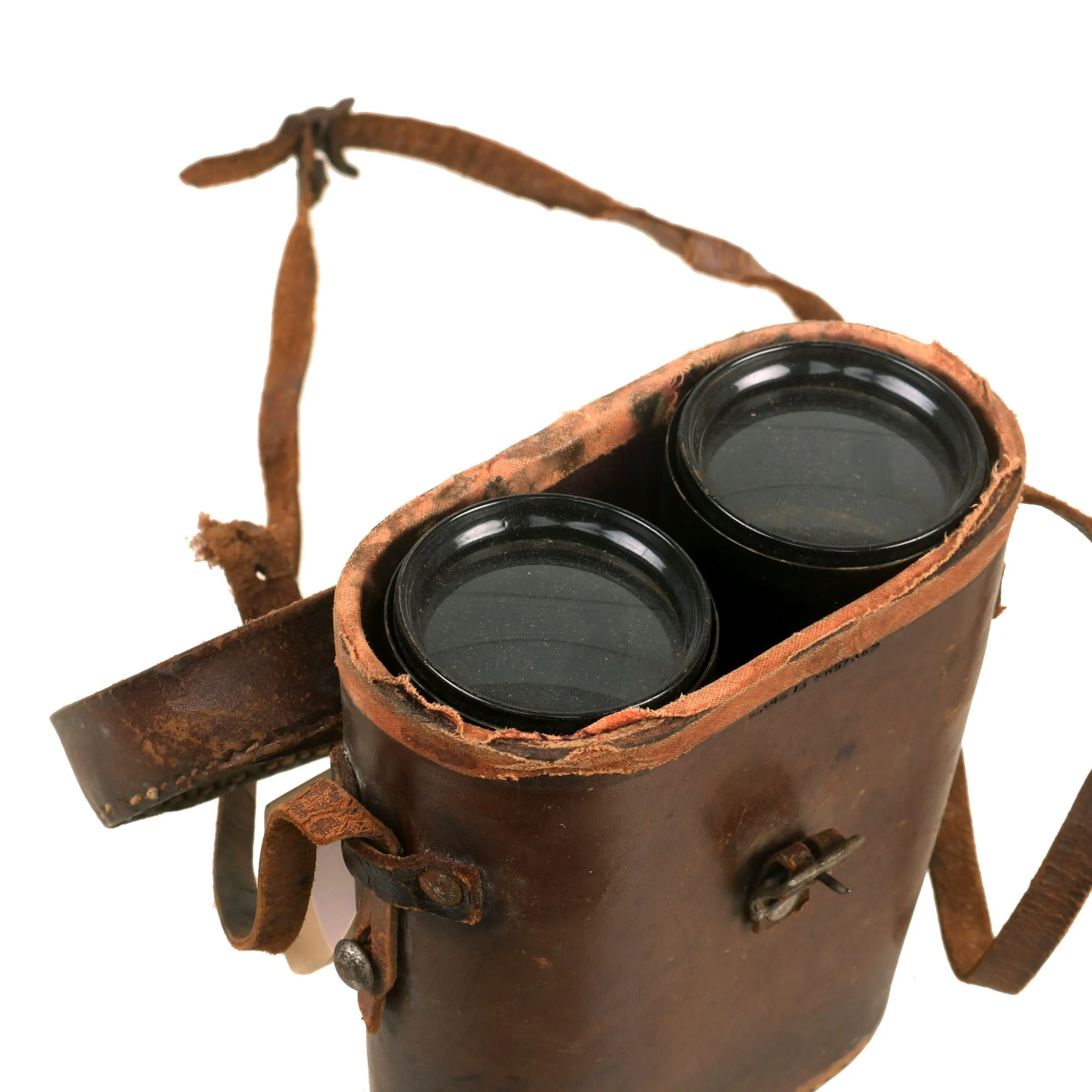 Original British WWI War Office Model Officers Leather Covered Binoculars with Leather Case