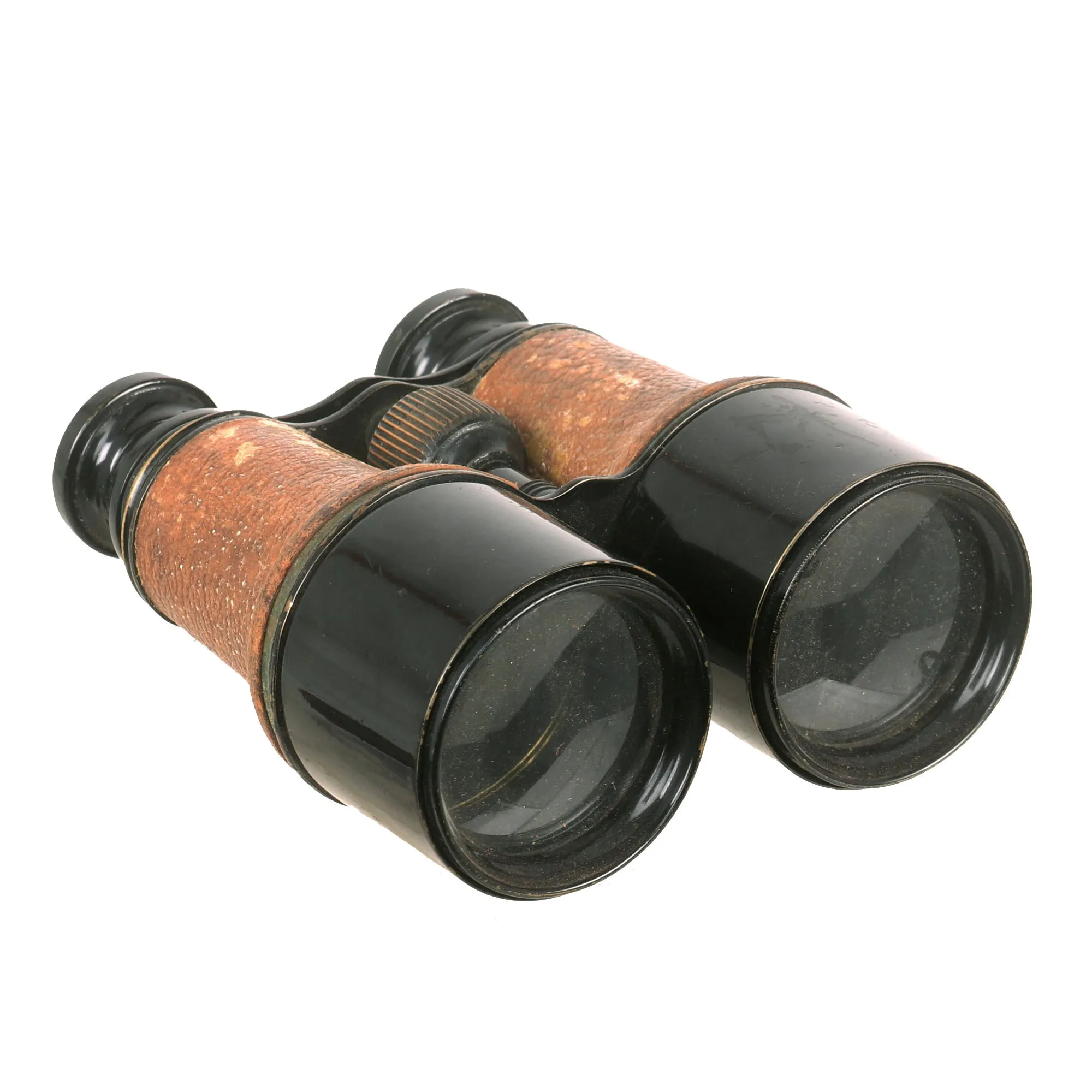 Original British WWI War Office Model Officers Leather Covered Binoculars with Leather Case