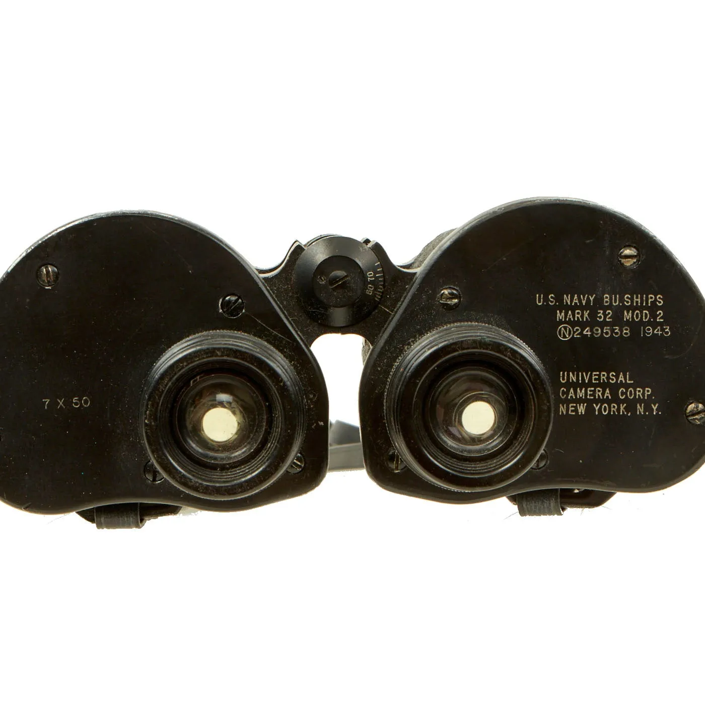 Original U.S. WWII 7 x 50 1943 Navy BU Ships Mark 32 Model 2 Universal Camera Corp Binoculars with M24 Carrying Case