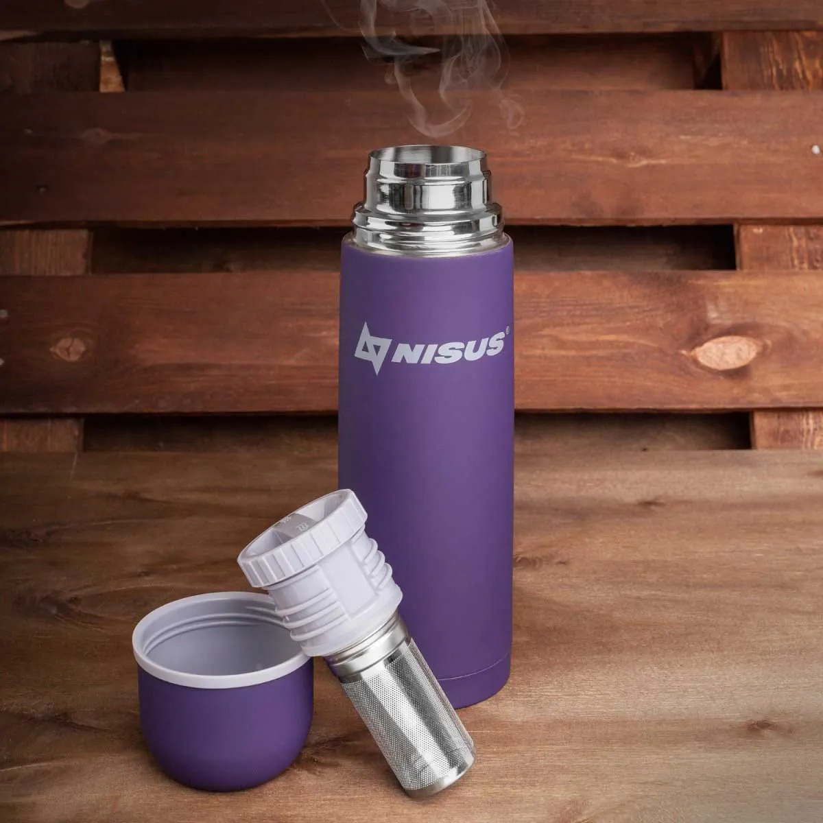 Portable Insulated Water Flask with Strainer, Purple, 25 oz