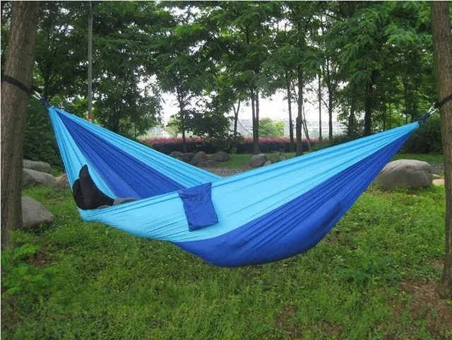 Portable Nylon Parachute Double Hammock Garden Outdoor Camping Travel Furniture Survival Hammock Swing Sleeping Bed For 2 Person